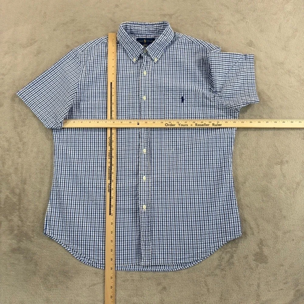 Polo Ralph Lauren Slim Fit Seersucker Shirt in Blue Gingham Check Men XL Pony